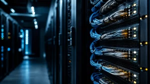 Blog 6 Serverrek met geordende netwerkkabels en statuslampjes, als beeld bij de technische SEO checklist voor 2026.
