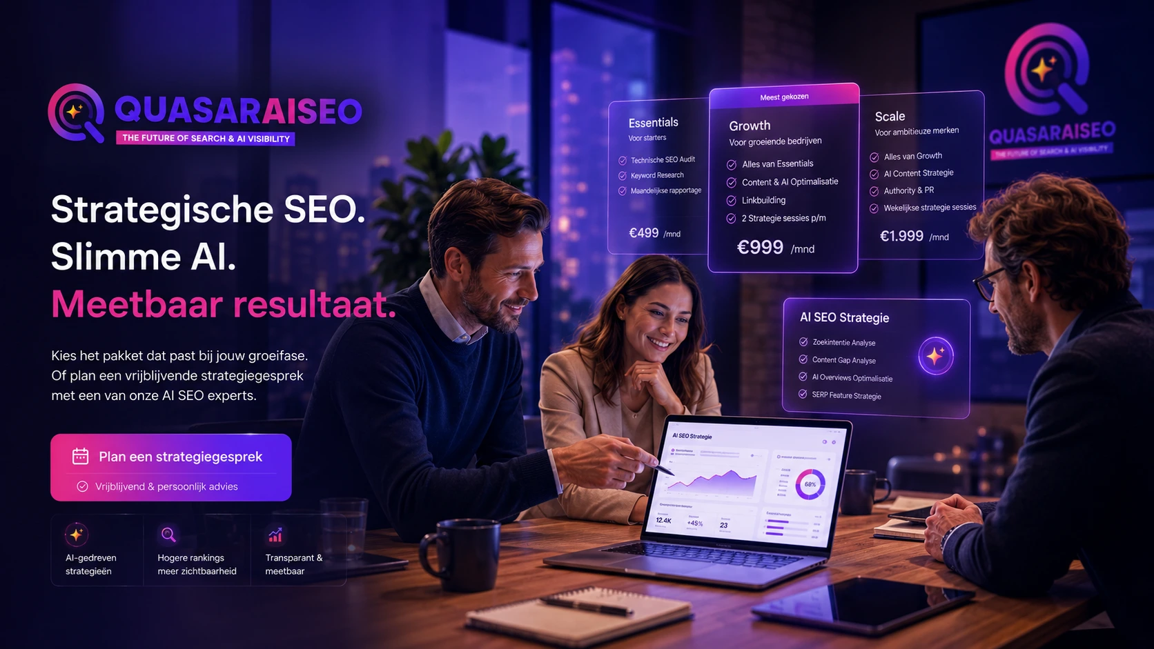 Zakelijke professionals die tijdens een consult de prestaties en strategie van een webshop beoordelen