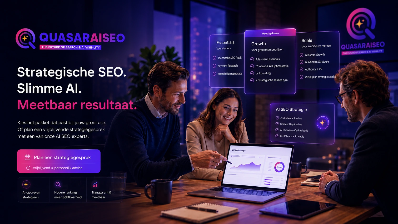 Strategisch adviesgesprek met QuasarAISEO over AI SEO en bedrijfsgroei